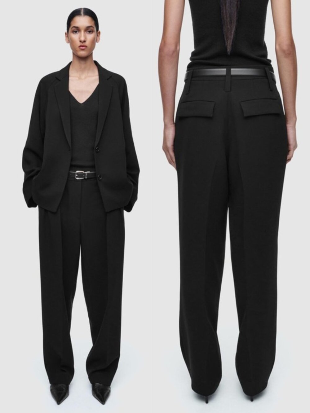 COS Fluid Tailored Straight-Leg Trousers Pleated Pants Relaxed Fit Black size 4